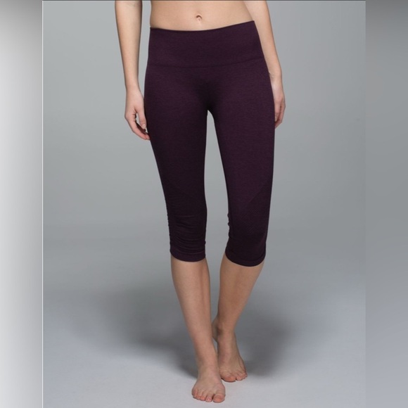 Lululemon In The Flow Crop II Leggings Heathered Black Cherry Purple 2 W6B41S - Picture 1 of 10